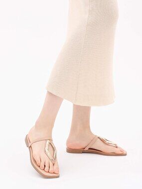 🆕Women's Nude Flip Flops Slip On Square Open Toe Slides Sandals for Summer
